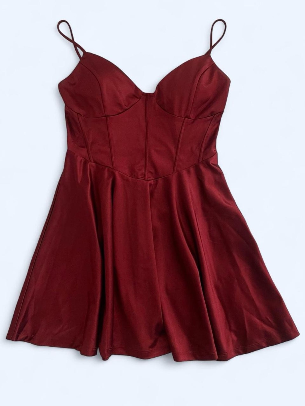 Windsor Burgundy Satin Mini Dress with Spaghetti Straps